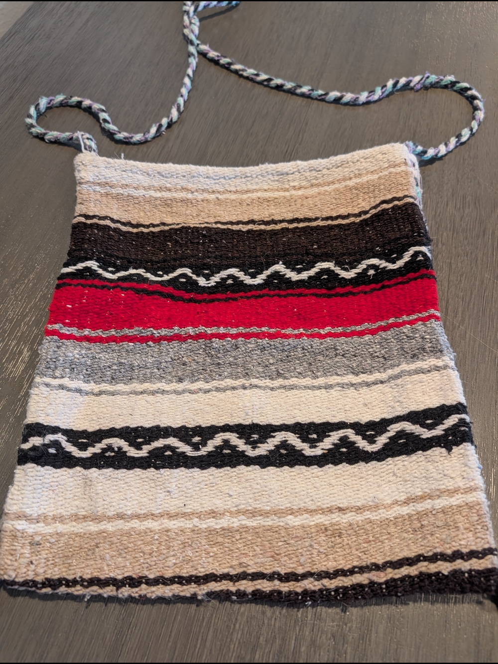 Vel-Mex Handwoven Falsa Boho Multi-Stripe Crossbody Bag with Red Accent